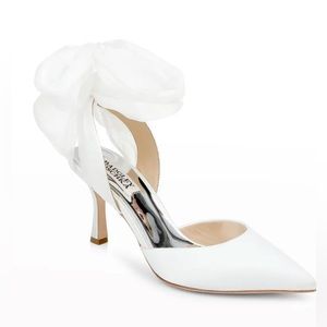 Badgley Mischka Blaze Satin Ankle-Wrap Halter Pumps - size 9